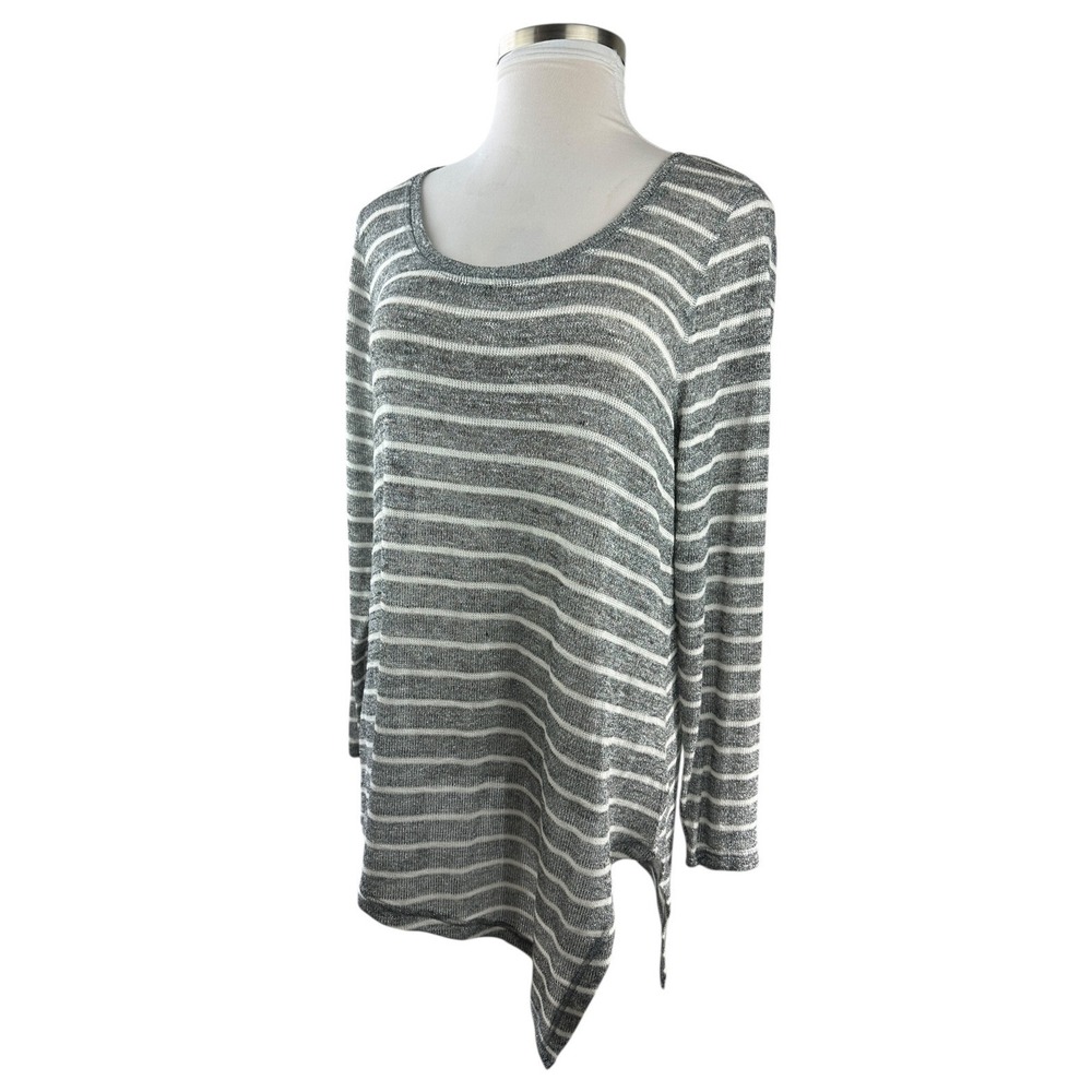 ✨2/$20 NWT Lane Bryant Sheer Metallic Striped Top Silver Shimmer Plus Size 18/20 - Picture 4 of 16